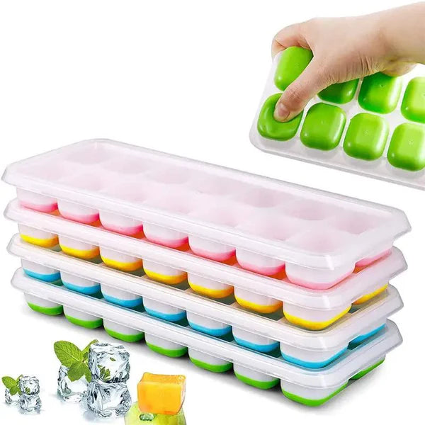 14 Grid Silicone Pop-Up Ice Cube Tray With Lid