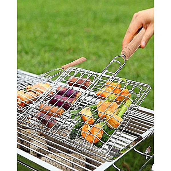Outdoor BBQ Grill With Wooden Handle