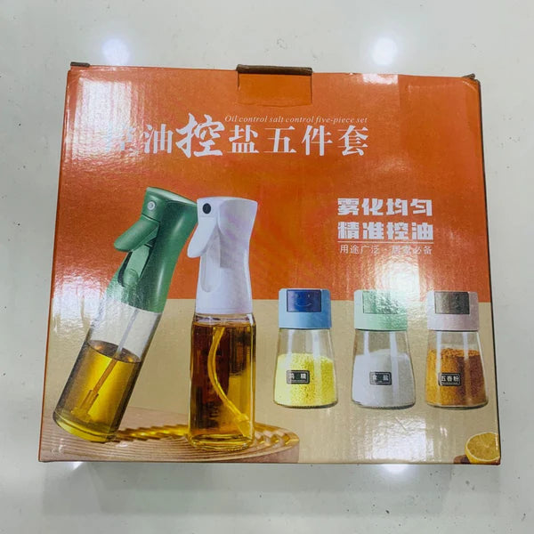 2 Press-Type Oil Spray Bottle with 3 Spices Jar