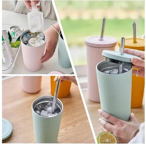 Stainless Steel Coffee Tumbler with Straw & Lid (700 ml)