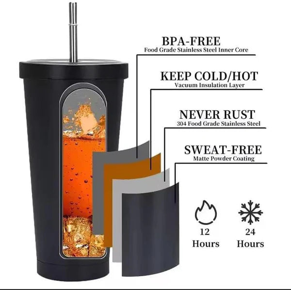 Stainless Steel Coffee Tumbler with Straw & Lid (700 ml)