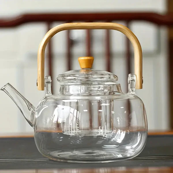 Glass Teapot with Bamboo Handle – 34oz Infuser Kettle