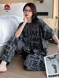 SR Dark Gray Love Printed Night Suit