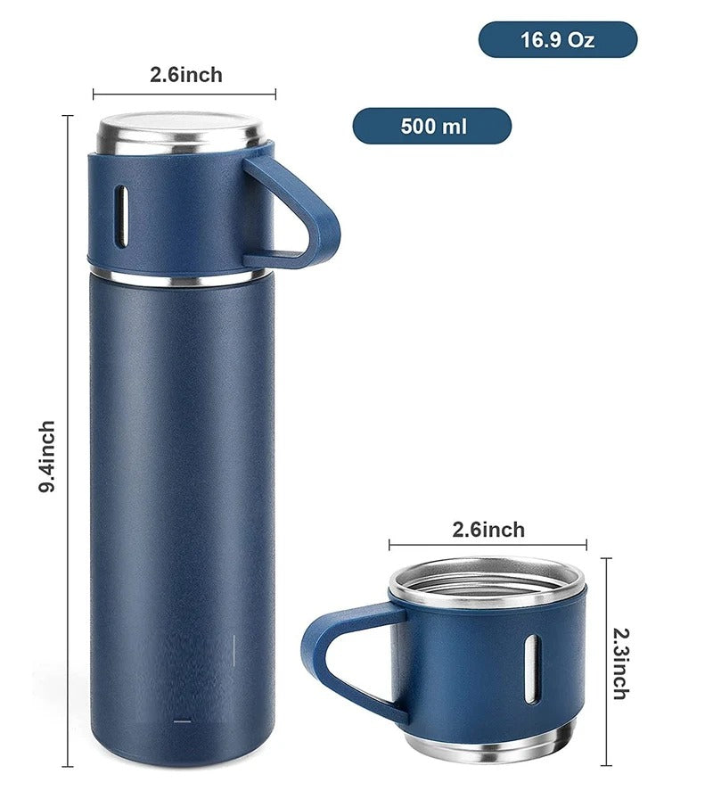 3 Cup Double-Layer Stainless Steel Vacuum Flask Set