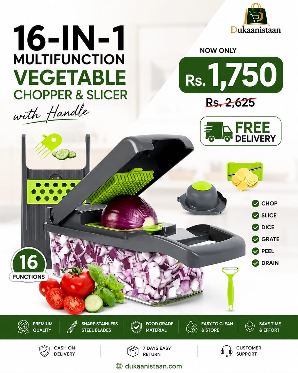 16-in-1 Multifunction Vegetable Chopper & Slicer with Handle